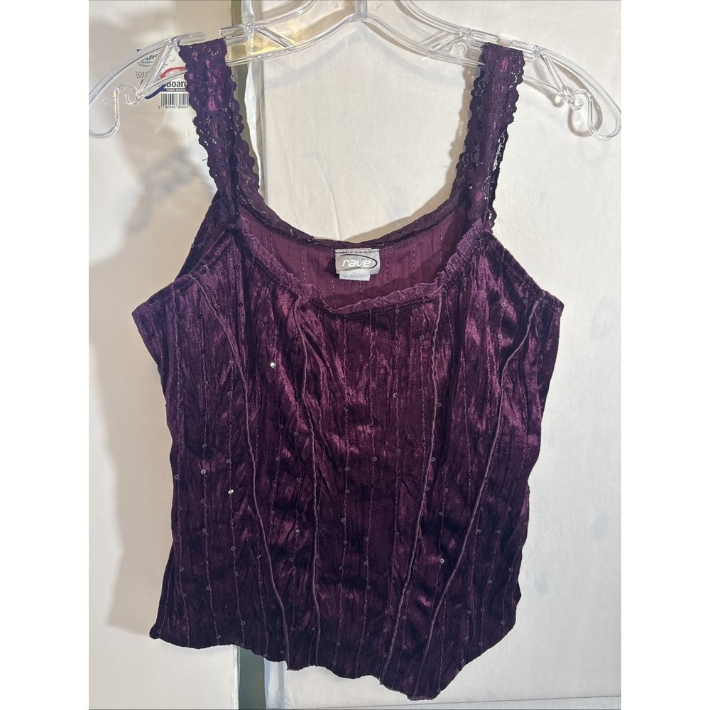 Vintage Y2K Cami‎ Top Rave Brand Burgundy Velvet Sequin Juniors XL TRUE Y2K!!